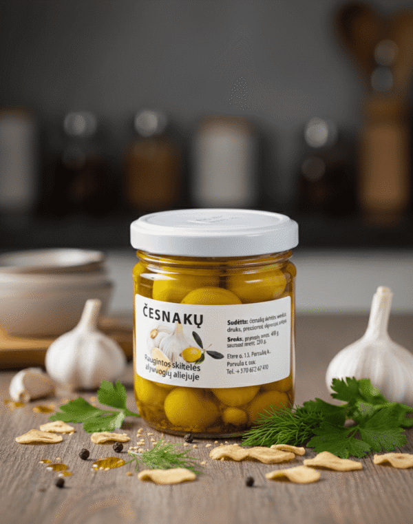 Raugintų česnakų skiltelės Alyvuogių aliejuje